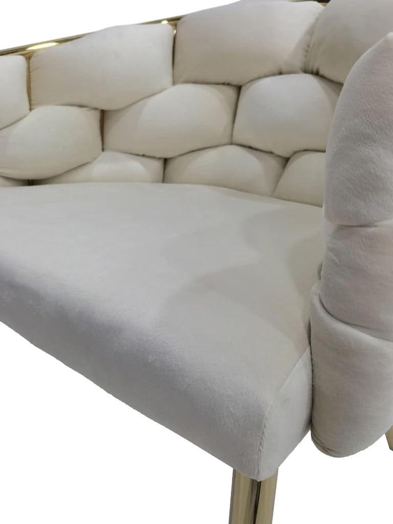 POLTRONA IN VELLUTO PER SOGGIORNO O SALA DA PRANZO, SEDIA IN VELLUTO LUSSUOSA GAMBE IN ORO (Bianco puro)