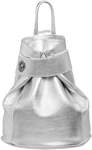 Caspar Kleiner Damen Leder Rucksack Eleganter City Backpack - CLASSIC LINE - Modell No.789 - Made in Italy, Farbe:silber, Größe:Standard Größe (BxHxT ca. 25x30x11 cm)