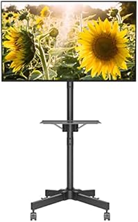 Mobile TV Cart for 23-60 Inch LED LCD Flat Curved Panel Screens TVs, Rolling TV Stand with Wheels Holds Up to 55lbs, Height Adjustable Portable Floor Stand with Media Shelf Tray, Max VESA 400x400mm