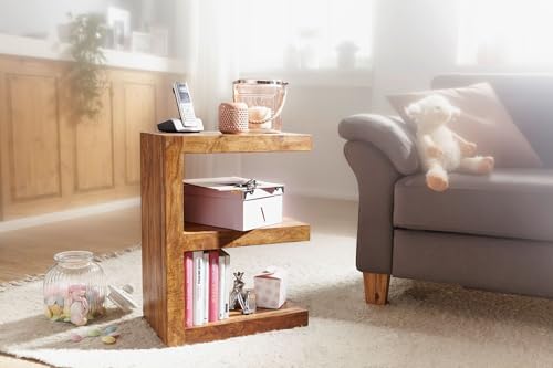 Wohnling Beistelltisch Mumbai Massivholz Sheesham E Cube 60cm hoch Wohnzimmer-Tisch Design braun Landhaus-Stil Couchtisch