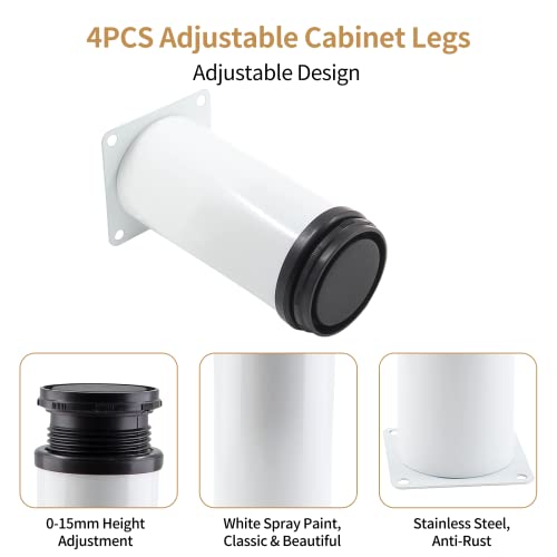 Bivethoi Adjustable Cabinet Legs Set Of 4, 4 Inch / 100Mm Sofa Legs Replacement Furniture Feet, Stainless Steel Vanity Legs Couch Foot Metal Dresser Legs For Shelf Futon Coffee Table (White) #TOP2