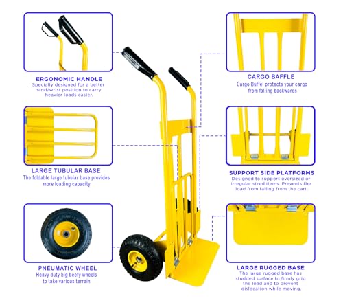 Image of Welbuilt 250 Kg Capacity Hand Truck, Portable Strong Cart with Foldable Platform and Extendable Handle Ideal for Home, Office & Industrial Use Yellow