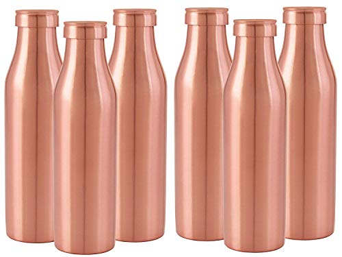Image of Nirlon Modern Art Stylish Pure & Leak Proof Plain Ayurvedic Copper Water Bottle 1 Litre (Set of 6 Pieces)