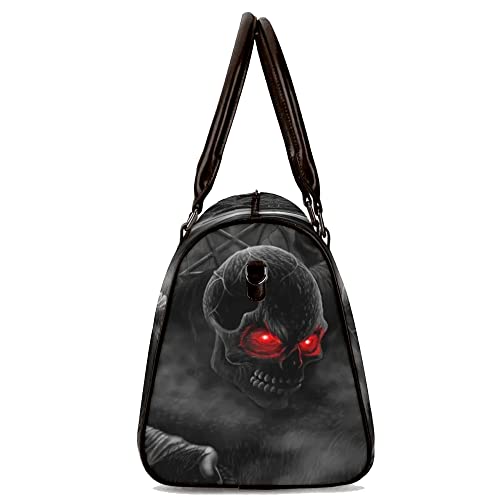 Goth Skull Shoulder Travel Bag – Horror Black Tote Luggage, Rugged Dark Carry-On Duffel, Edgy Overnight Festival Bag for Gothic Style Travelers (18 x 8.5 x 10 Inches)2