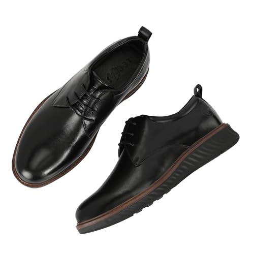 Image of Legwork Hybrid Derby Shoes for Men | Mens Brown Leather Dress Shoes | Casual Oxford with Comfort Sneaker Sole for Office & Work