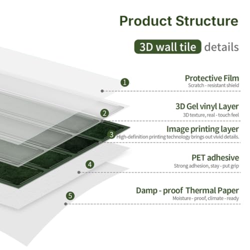 Image of HASTHIP 10 Sheets Peel and Stick Backsplash Tiles, Tiles Sticker, Green