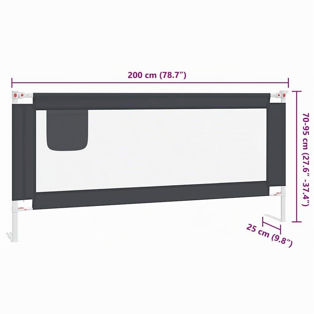 vidaXL Barrière de Sécurité de Lit d'enfant Protection de Lit Bébé Tout-Petits Chambre à Coucher Maison Intérieur Gris Foncé 200x25 cm Tissu