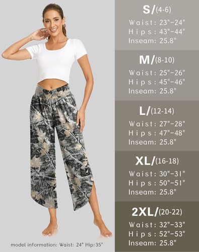 Image of TARSE Women's Wide Leg Yoga Pants Cross High Waist Flowy Split with Pockets | Comfy Lightweight Stretch, Flare Hem Cropped, Loose Dance Pants, Travel & Lounge, Everyday Casual Wear