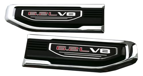 Image of Pair New 6.2L V8 Vent Emblems Kit 3D Driver Passenger Side Badge Compatible with 2019-2026 GMC Sierra GM 85160715 86532094 (6.2L V8-Chrome Red)