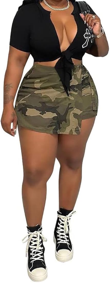 Buy LROSEY Camo Cargo Shorts for Women Camouflage Skirts Skort Y2k