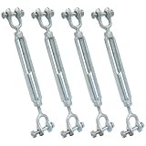 Murtenze 4 Pack Heavy Duty Turnbuckle 1/4 M6 304 Stainless Steel Jaw and Jaw Turnbuckle, 1600 lbs Working Load Limit, Cable Tensioner & Wire Turn Buckle Tensioner for Shade Sails, Outdoor Cables