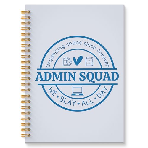 ROXMART Admin Squad Office Glitter Spiral Notebook, Administrative Assistant Gifts Journal, School Administrator Staff Hardcover Notebook Journal for Writing Note Taking, 5.5x8.3 Inch (Blue)