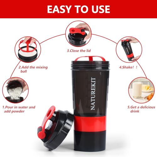 Image of Shaker Bottle,Protein Shaker Bottle, 16 oz GYM Shaker Cup with shaker Ball,Shaker Cups for Protein Shakes, Drink Mixer Bottle with Storage,BAP Free,Leakproof,Red