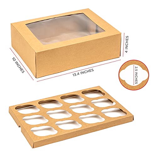 Smirly Cupcake Boxes 12 Count: Disposable Cupcake Containers 12 Count, Cupcake Holder With Lid, Cupcake Carrier, Bakery Boxes With Window, Pastry Boxes, Brown Cookie Boxes With Window Long Treat Boxes #TOP3
