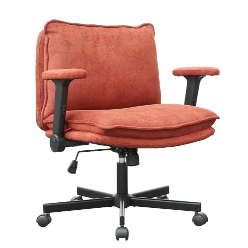 Image of DROGO Zen Pro Criss Cross Legged Office Chair for Work from Home with Flip-Up Armrest & Wide Thick Cushion Seat | Computer Study Chair with Adjustable Height, Recline & Heavy Duty Metal Base (Orange)