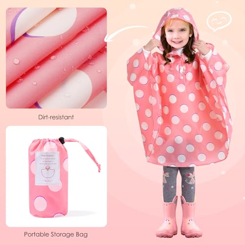 Image of LAMA Kid's Rain Poncho with Hooded, Reusable Waterproof Girl Rain Jacket, Lightweight Boy Girl Cute Rain Poncho for 3-7 Year