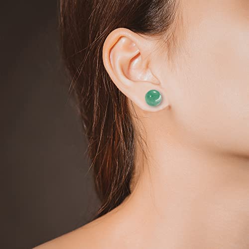 Jade Stud Earrings For Women, 18K Gold Sterling Silver Post Earrings For Sensitive Ears As Crystal Stud Earrings, 8Mm Green Earrings, Handmade Stud Earrings Jewelry For Birthday Anniversary #TOP3