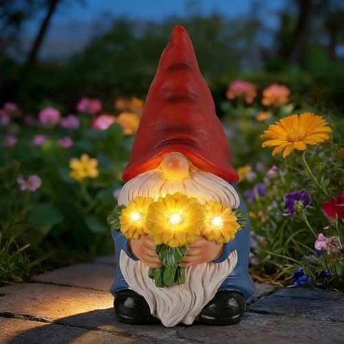 MAYIPLAY Garden Gnomes Outdoor Solar Garden Decor Garden Statues with Sunflower Lights Yard Decorations Outdoor Patio Porch Backyard Decor, Housewarming Birthday Gifts for Women Friends