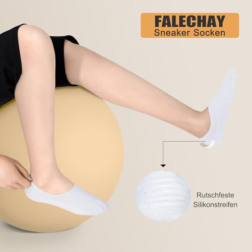 Falechay Sneaker Socken Damen Herren Füßlinge Footies 8 Paar Kurze Großes Silikonpad Verhindert Verrutschen Unsichtbare weiß 35-38