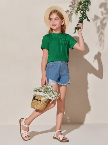Image of Haloumoning Girls Pleated T Shirts Kids Summer Short Sleeve Fashion Tops Tees 5-14 Years