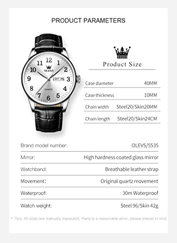Image of OLEVS Watch Men Mens Watches Watches for Men Leather Band Classic Brown Leather Watch Men, Analog Watch Men, Black Mens Leather Watch, Dress Waterproof Large Face Mens Watch,Relojes para Hombres Watch