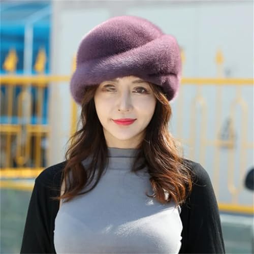 Mkjuuior Winter Women's Plush Hat Outdoor Warm Full Plush Hat Soft Hat Women's Warm Ear Hat Flower Pot Hat Purple steampunk buy now online