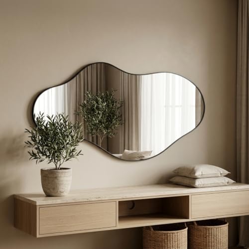 potijo Irregular Wall Mirror 22"x40" Black Abstract Asymmetrical Mirrors for Wall, Decorative Wavy Mirror for Entryway, Bedroom, Cloakroom, Living Room, Aluminum Alloy Frame — view 2