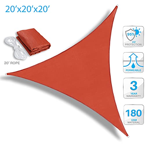 Patio Paradise 20' X 20' X 20' Red Sun Shade Sail Triangle Canopy, 180 Gsm Permeable Canopy Pergolas Top Patio Cover, Permeable Uv Block Fabric Durable Outdoor, Customized Available #TOP1