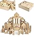 MOD Complete Extra Large Size - 64 Piece Set Children's Wood Building Blocks with Solid Wooden Storage Tray Holder- Made from Solid Organic BPA-Free Natural New Zealand Pinewood