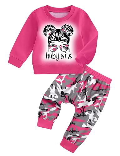 Image of AGAPENG Toddler Baby Girl Clothes Cute Graphic Long Sleeve Sweatshirt Camouflage Pants Sweatsuit Infant Fall Winter Outfits