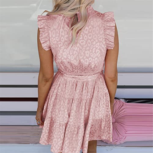 Robe de plage décontractée Adhdyuud imprimé léopard rose col rond taille L - 2