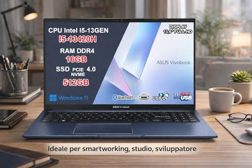 Asus Vivobook 15 Notebook Blue, Intel Core I5-13420H, Ram 16GB DDR4, Ssd 512GB Nvme Pcie 4.0, Display 15,6” Fhd Ips Anti-Glare, Wi-Fi 5, Webcam Privacy Shutter, Windows 11 Home, 3 Anni Garanzia - 7