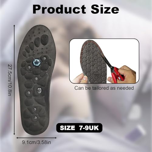 Magnetic Insoles, Cuttable Acupressure Insoles, Black Suede Reflexology Insoles for Pain Relief, Insoles for Weight Loss, Orthopaedic Insoles for Men, Women