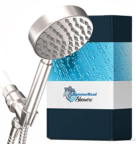 All Metal Handheld Shower Head with Hose and Brass Holder - Brushed Nickel - High Pressure 2.5 GPM Detachable Hand Held Showerhead - 6ft Long Flexible Extension - Adjustable Spray Wand Bracket