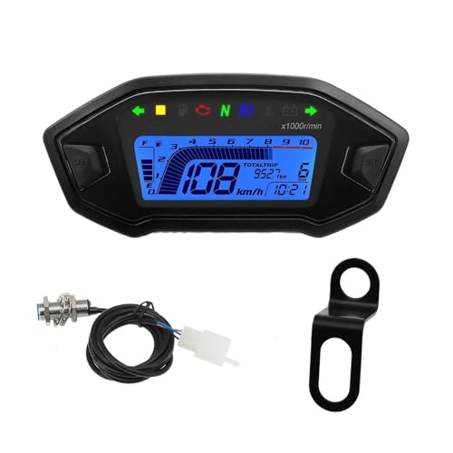 オートバイの走行距離計タコメーター ユニバーサルオートバイデジタルパネルメーターディスプレイタコメータースピードオドメーター燃料レベル水温2、4シリンダー用