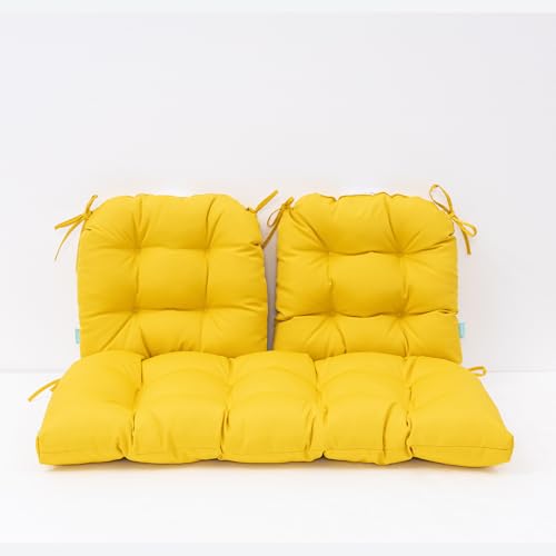 Image of QILLOWAY Outdoor Patio Cushions Set of 3, Wicker Furniture Cushions with Ties, Waterproof Loveseat & Seat Cushions for Patio Bench, Porch Chair, Outdoor Replacement Cushions, Yellow