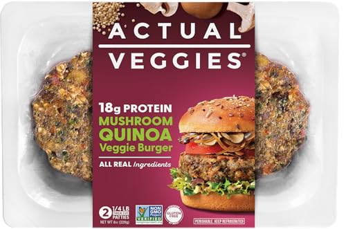 Actual Veggies, High Protein Mushroom Quinoa Veggie Burger, 8 Ounce