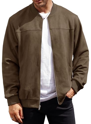 VOGSTART Men's Zip-Up Bomber Jacket Coffee XXL