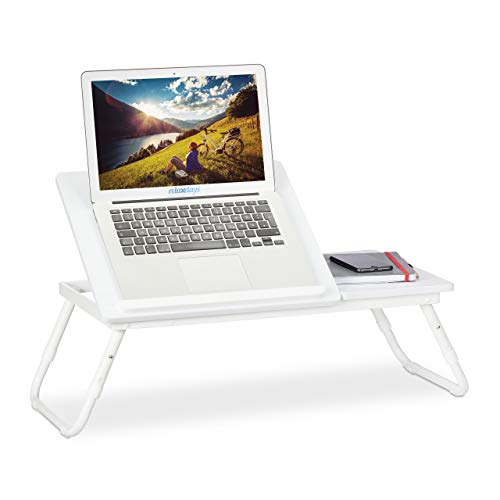 Preisvergleich Produktbild Relaxdays Laptoptisch höhenverstellbar, klappbar, verstellbarer Betttisch für Laptop, Frühstück, HBT 44x73x34,5 cm, weiß