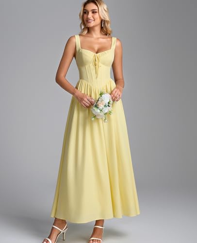 Image of GLNEGE Womens Corset Midi Dress Spring Wedding Guest A-line Flowy Dresses Lace Up Summer Tea Party Long Sundress for 2026