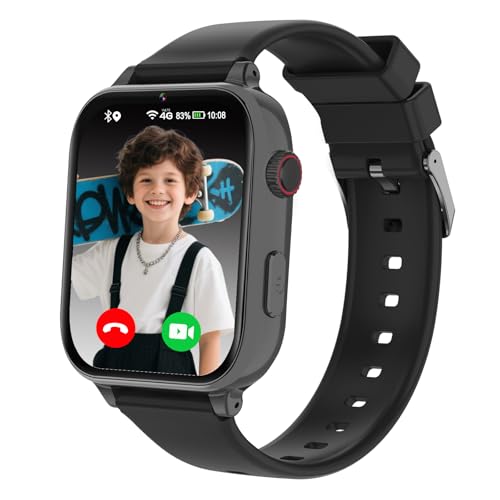 #ColaboraciónPagada<br>4G Reloj Inteligente Niño Smartwatch Niños con GPS Videollamadas Chat de Voz SOS Modo Clase WiFi Juegos Cámara Reloj Niños Regalo para Niñas niños 4-12 años Regalo (Negro Brillante)