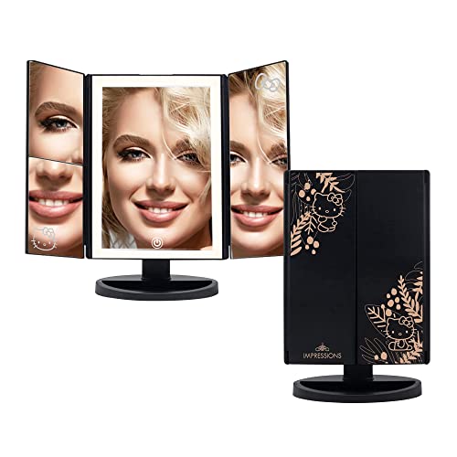 IMPRESSIONS VANITY · COMPANY Impressions Vanity Hello Kitty Trifold LED Mirror, Desk Mirror with Lights and Touch Sensor Switch, Lighted Makeup Mirror with 2X and 3X Magnifying (White)