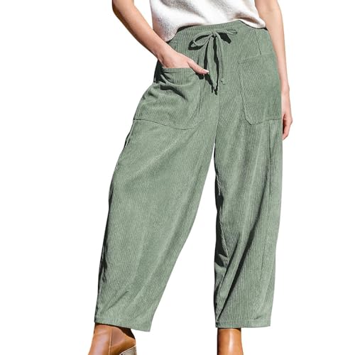 Pantalon décontracté velours côtelé femme coupe ample sarouel taille haute