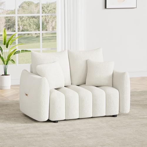 Image of OUYESSIR 56 inch Modern Sofa Couch, Comfy Deep Seat Teddy Cloud Sofa, Upholstered 2-Seater Boucle Couch, Oversized Loveseat for Living Room, Bedroom, Office, Apartment, Beige White