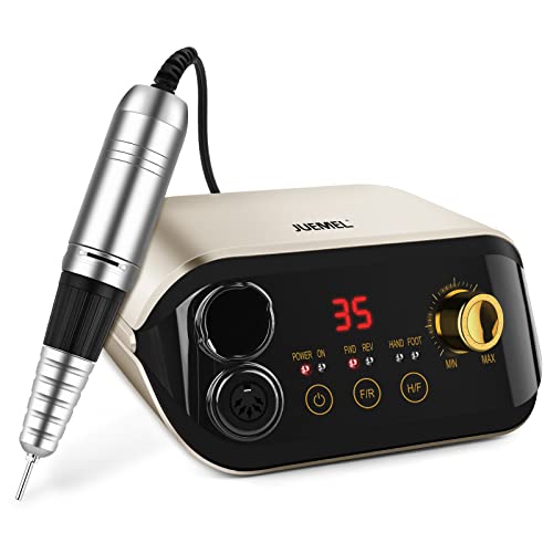 Professional Nail Drill Machine 35000 rpm with Foot Pedal and Forward/Reverse Rotation,JUEMEL Electric Nail File for Gel Nails,Acrylic,Manicure Pedicure Polishing Shape Tool kit,16pcs Nail Drill Bits