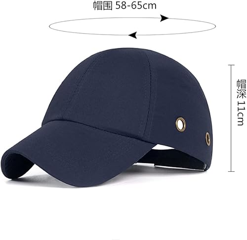 Miniatura 6 de Gorra de béisbol, casco de seguridad, cómodo, ligero, protección para la cabeza, ajustable, con cuatro rejillas de ventilación, color azul oscuro
