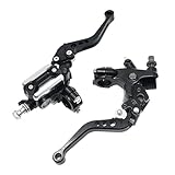 JUUDDENPARTS 2Pcs 7/8 Inch 22mm Motorcycle Brake Clutch Lever, Black Handlebar Brake Folding Latch Clutch Lever, Metal Master Cylinder Reservoir Motorbike Handle Assembly for 125cc to 400cc Motorcycle