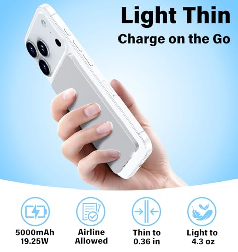 Image of 3-in-1 5000mAh for Magsafe Power Bank Thin Slim 22.5W Fast Charging Type C Magnetic Battery Pack Powerbank for Travel, Mini Wireless Portable Charger for iPhone 17 16 15 14 13 12 Watch Android, Grey