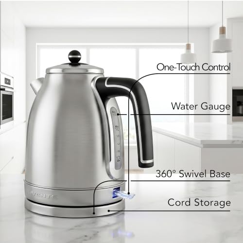 Image of OVENTE 1.7L Stainless Steel Electric Kettle, 1500W Power, Silver KS777S | Fast Boiling Heater, BPA Free, Cordless Body Design, Auto Shut-Off, Boil-Dry Protection, Indicator Light and Removable Filter