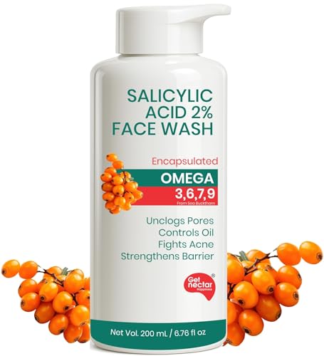 Image of Get Nectar Happiness Korean Glow Essence 2% Salicylic Acid Face Wash for Oily & Acne-Prone Skin | Encapsulated | Omega 3,6,7,9 | Unclogs Pores, Controls Oil, Fights Acne, Soothes Redness 200ml(Pack Of 1)